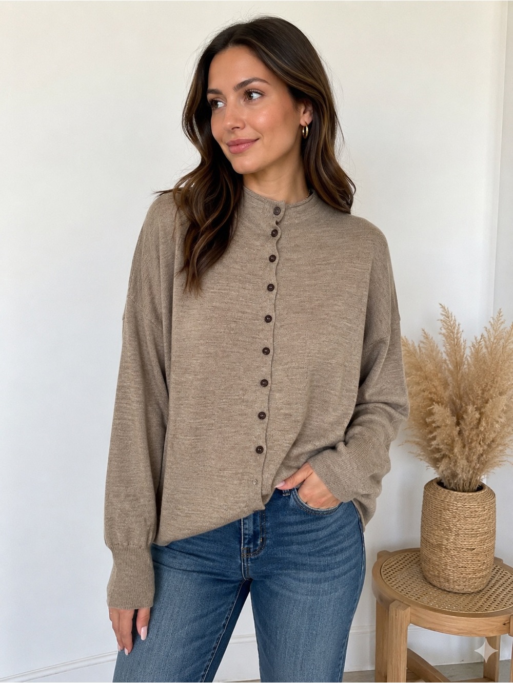 H&M Mauve-Brown Buttoned Knit Cardigan